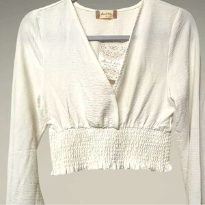 Altar’d State Long-sleeve Smocked Cropped Ballet Wrap Blouse Medium NWT